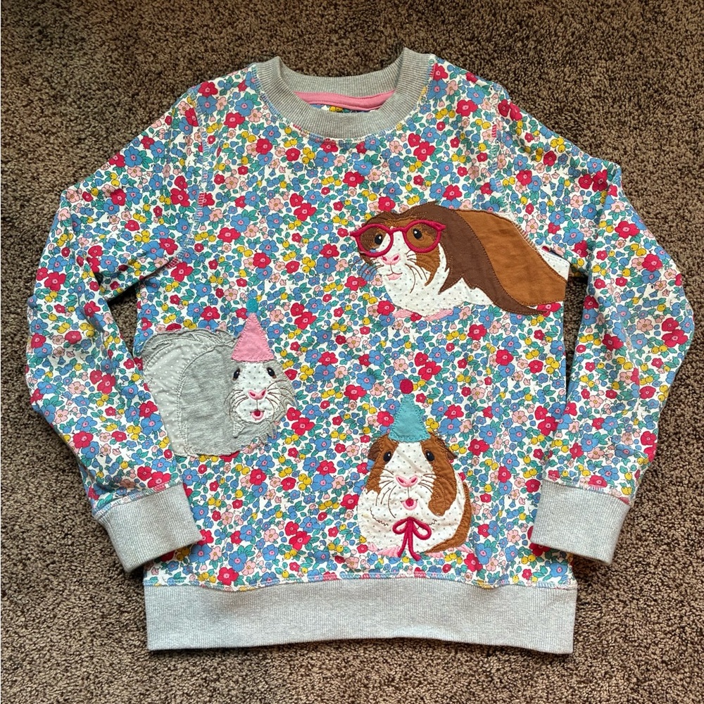 Mini Boden guinea pig sweatshirt with multicolor floral print 9-10